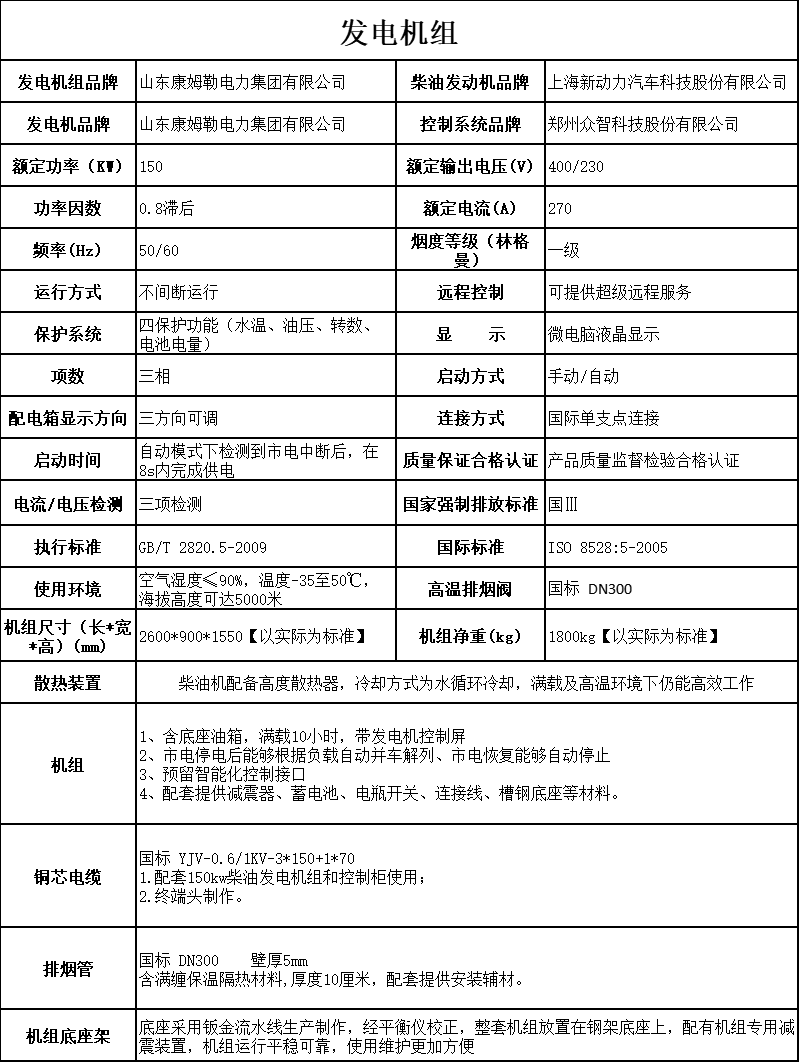150 發(fā)電機組